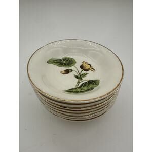 Set of 8 Vintage Thewalt Cooksville Dessert Bowls Gold Rim Floral USA Pottery